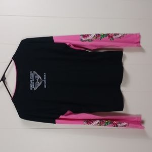 Harley Davidson 2005 Long Sleeve T-Shirt Roses Black Pink Ladies Medium C58